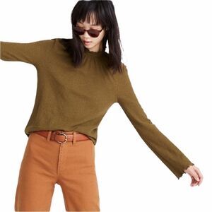 MADEWELL TEXTURE & THREAD | Dark Green Mockneck Lettuce Trim Top Women’s Size S